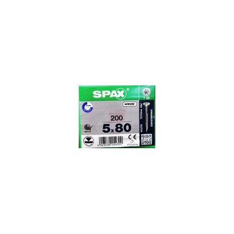 0191010500803   Spax T-Star Plus   Tornillo Spax Para Madera Torx 5 X 80 Mm, Media Cuerda T20